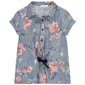 Tunique manches courtes à rayures et fleurs 