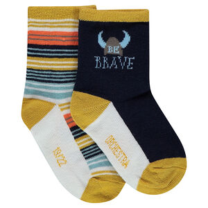 Lot de 2 paires de chaussettes assorties motif viking et rayures 