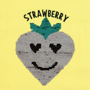 Tee-shirt manches courtes jaune avec fraise en sequins magiques 