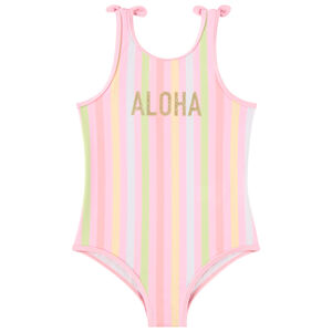Maillot de bain 1 pièce à rayures et nœuds fantaisie fille 