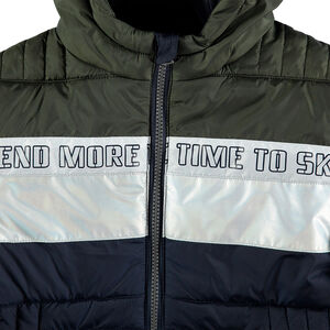 Junior - Doudoune à capuche tricolore avec inscriptions printées 