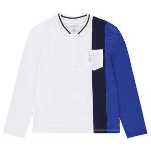 Junior - Polo manches longues tricolore avec col esprit teddy 