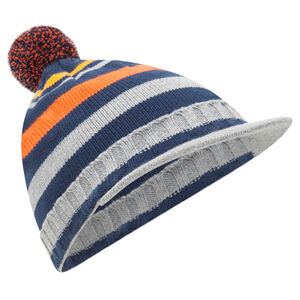 Bonnet en tricot rayé avec pompon et visière intégrée 