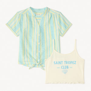 Ensemble 2 pièces chemise manches courtes + crop top fantaisie fille 