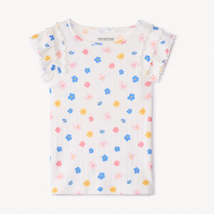 T-shirt manches courtes côtelé à imprimé fleurs fille 