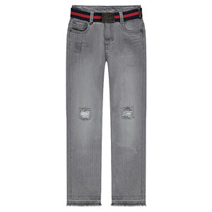 Junior - Jeans effet used et crinkle avec ceinture amovible 