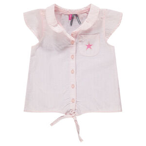 Chemise manches courtes à fines rayures avec liens à nouer 