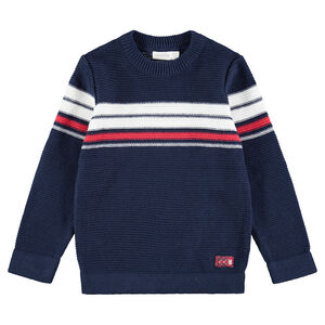 Pull en tricot avec bandes contrastées en jacquard 