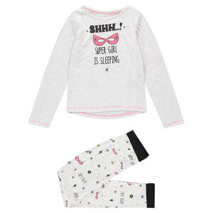 Junior - Pyjama en jersey gris chiné avec masques printés et textes 