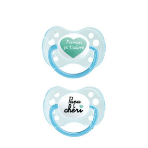 Lot de 2 sucettes silicone 0/6m - Papa/maman 