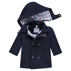 Caban en molleton doublé jersey avec capuche amovible et patch 