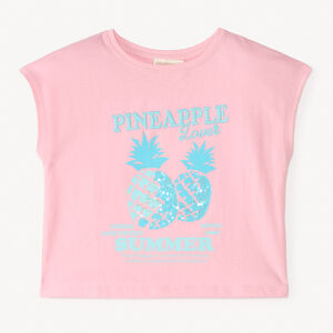 T-shirt manches courtes print ananas avec broderie et sequins fille 