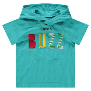 Tee-shirt manches courtes à capuche avec inscription patchée et poche 