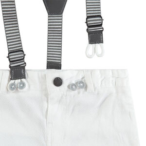 Pantalon blanc de cérémonie à bretelles rayées amovibles  