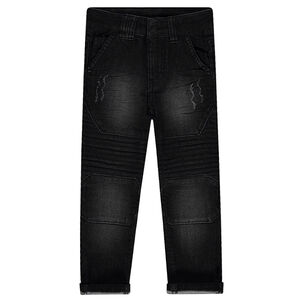 Jeans effet used et crinkle avec découpes  