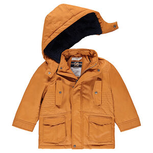Parka en coton enduit doublée sherpa avec poches à rabat 