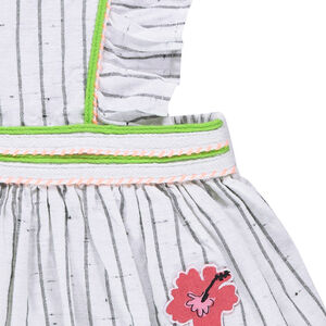 Robe rayée en coton neps  avec badges et bretelles croisées 