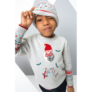 Bonnet en tricot avec motif jacquard esprit Noël et pompon 