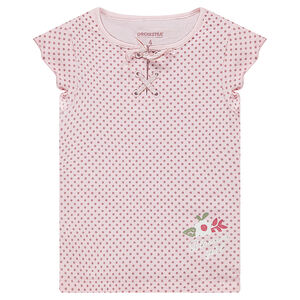 Tee-shirt manches courtes à pois all-over avec col fantaisie 