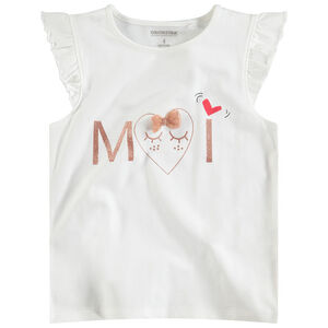 Tee-shirt manches courtes volantées et inscription à paillettes 