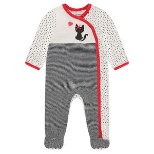 Dors-bien en velours imprimé avec print chat et petit noeud satiné 