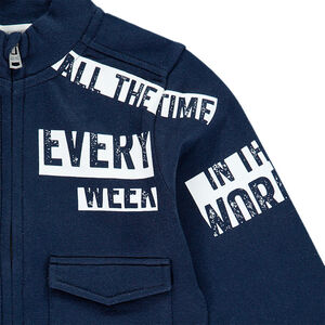 Gilet zippé en molleton avec textes printés et poches à rabat 