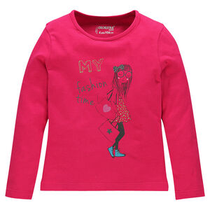 Tee-shirt manches longues uni print fantaisie 