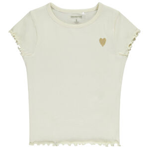 T-shirt manches courtes côtelé à cœur brodé fille 