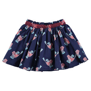 Jupe volantée avec oiseaux imprimés et taille élastiquée 
