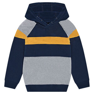 Junior - Pull en tricot fantaisie à capuche avec bandes contrastées 