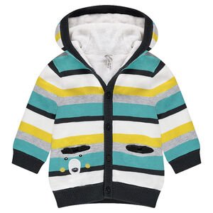 Gilet à capuche rayé avec doublure en sherpa et poches fantaisie 