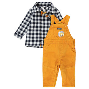 Ensemble avec chemise à carreaux en flanelle et salopette doublée micropolaire 