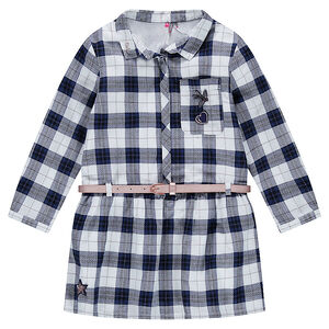 Robe manches longues à carreaux avec ceinture réglable amovible 