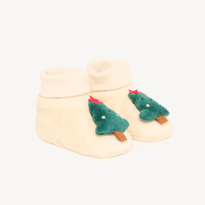 Chaussons naissance en velours avec sapin en relief 