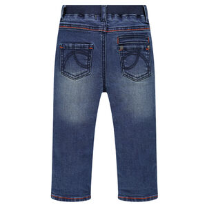 Jeans effet used à taille élastiquée et poches 