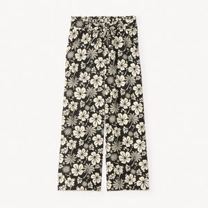 Pantalon fluide à imprimé fleurs exotiques avec ceinture nouée fille 