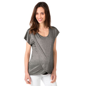 Tee-shirt manches courtes en maille fantaisie mélangée de lurex 