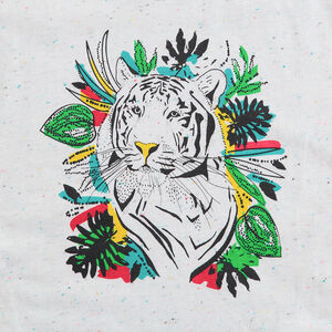 Tee-shirt manches courtes en maille neps avec tigre printé 