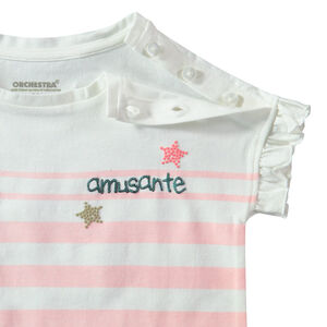 T-shirt manches courtes volantées avec rayures et ouverture boutonné 