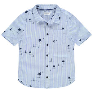 Chemise manches courtes à rayures et palmiers 