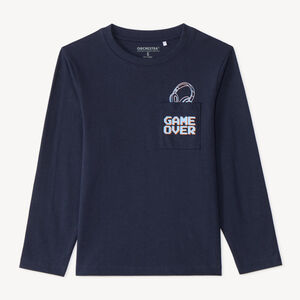T-shirt manches longues avec poche plaquée et print fantaisie garçon 