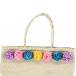 Sac à main en paille avec pompons colorés 