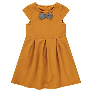 Robe manches courtes en maille fantaisie avec noeud en feutrine 