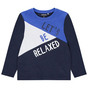 T-shirt manches longues à jeux de contrastes et message printé 