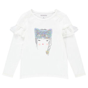 Tee-shirt manches longues en jersey avec visage et masque en sequins magiques 