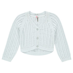 Junior - Gilet court en maille ajourée manches 3/4 