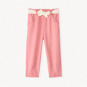 Pantalon droit en toile avec ceinture à nouer imprimé cœurs pour bébé fille 