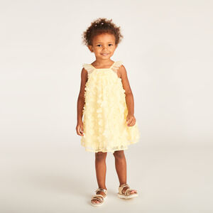 Robe uni en tulle et satin avec petites fleurs 3D pour bébé fille 