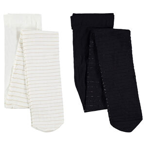 Lot de 2 collants épais avec rayures dorées 