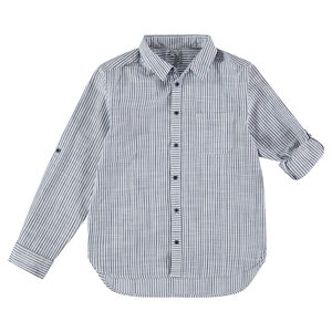 Junior - Chemise manches longues à rayures et poche plaquée 